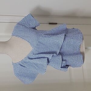 14th & Union, Size S Blue & White Gingham Seersucker Ruffled Blouse